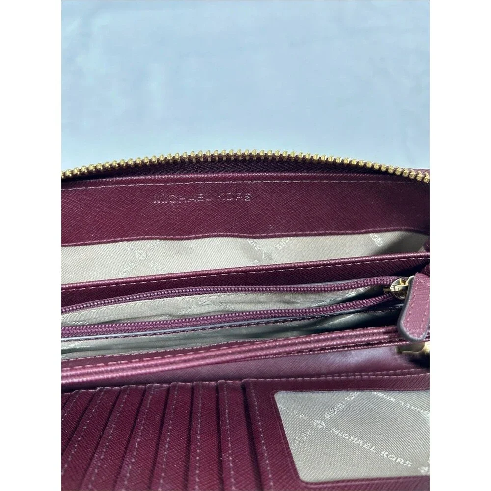 Michael Kors Jet Set Charm Burgundy Passport Zip-Around Wallet Travel